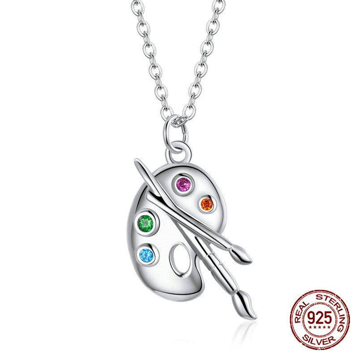Fashion Art Life S925 Silver Female Popular White Gold Plated Simple Palette Necklace - Trendha