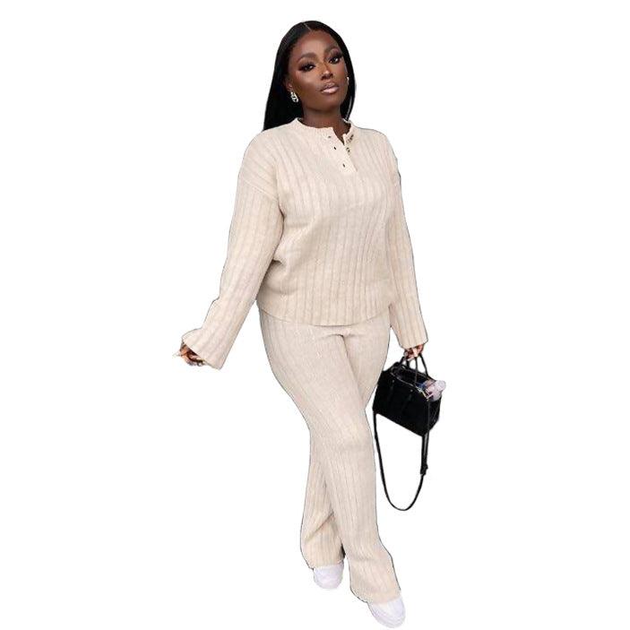 Fashion Casual Knitting Suit Long Sleeve Two-piece Sweater - Trendha