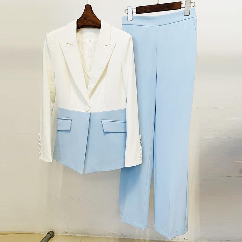 Fashion Colorblock Suit Pants Suit - Trendha