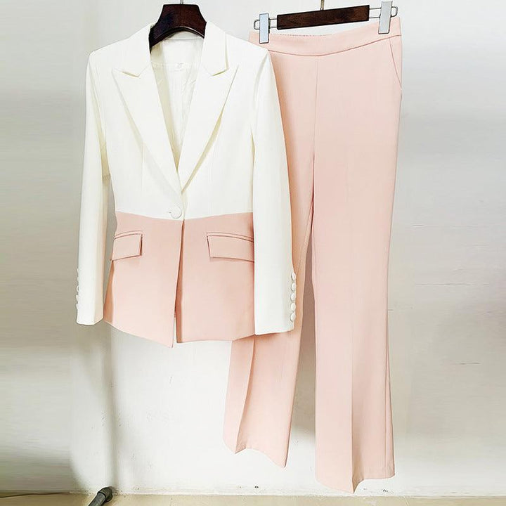 Fashion Colorblock Suit Pants Suit - Trendha