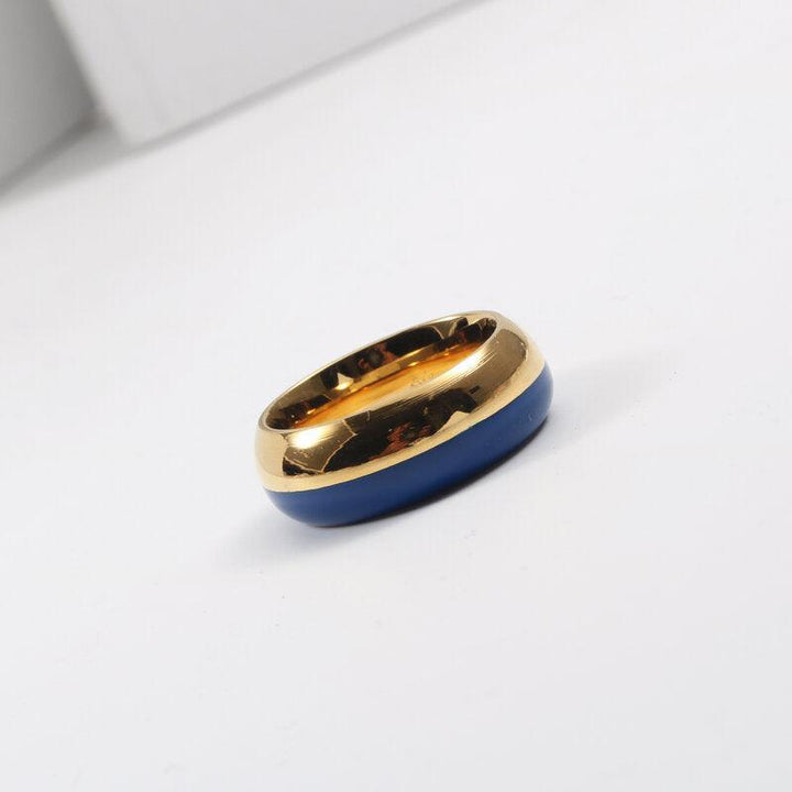 Fashion Dark Blue Titanium Steel Ring - Trendha
