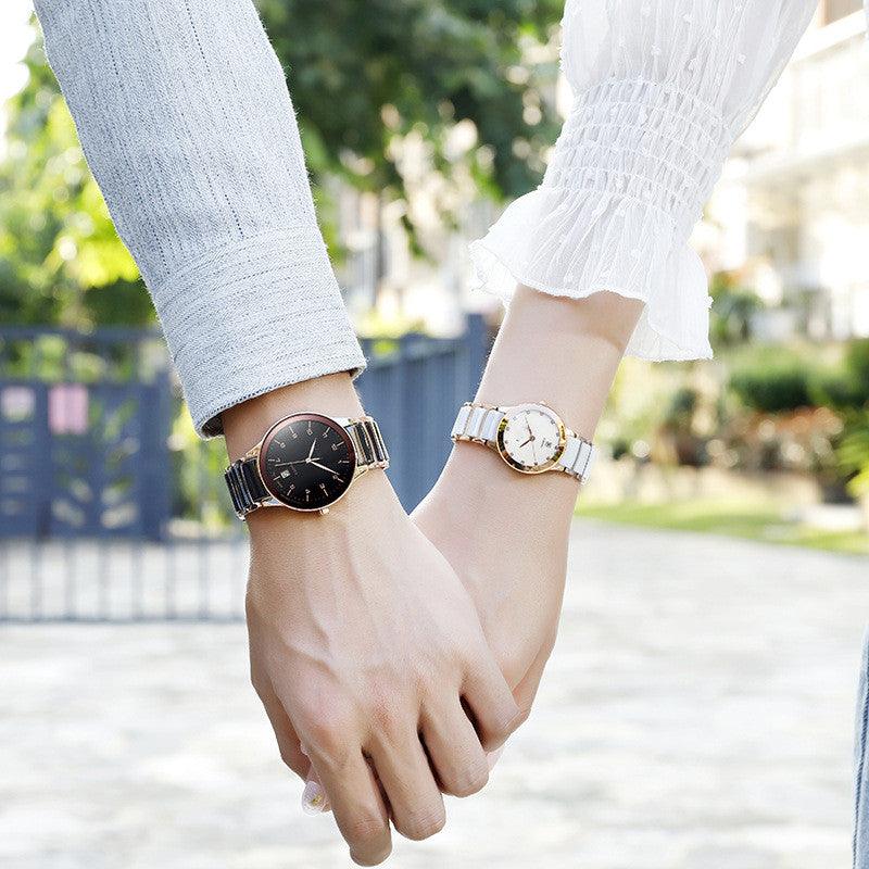 Fashion Digital Scale With Calendar Sliver Ceramic Watch - Trendha