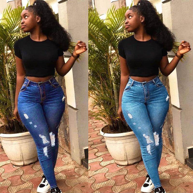 Fashion Holes Jeans Student Pants - Trendha