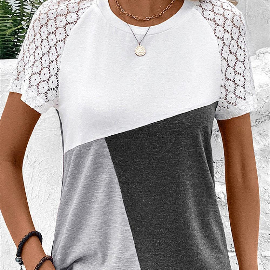 Fashion Lace Stitching T-shirt Women - Trendha