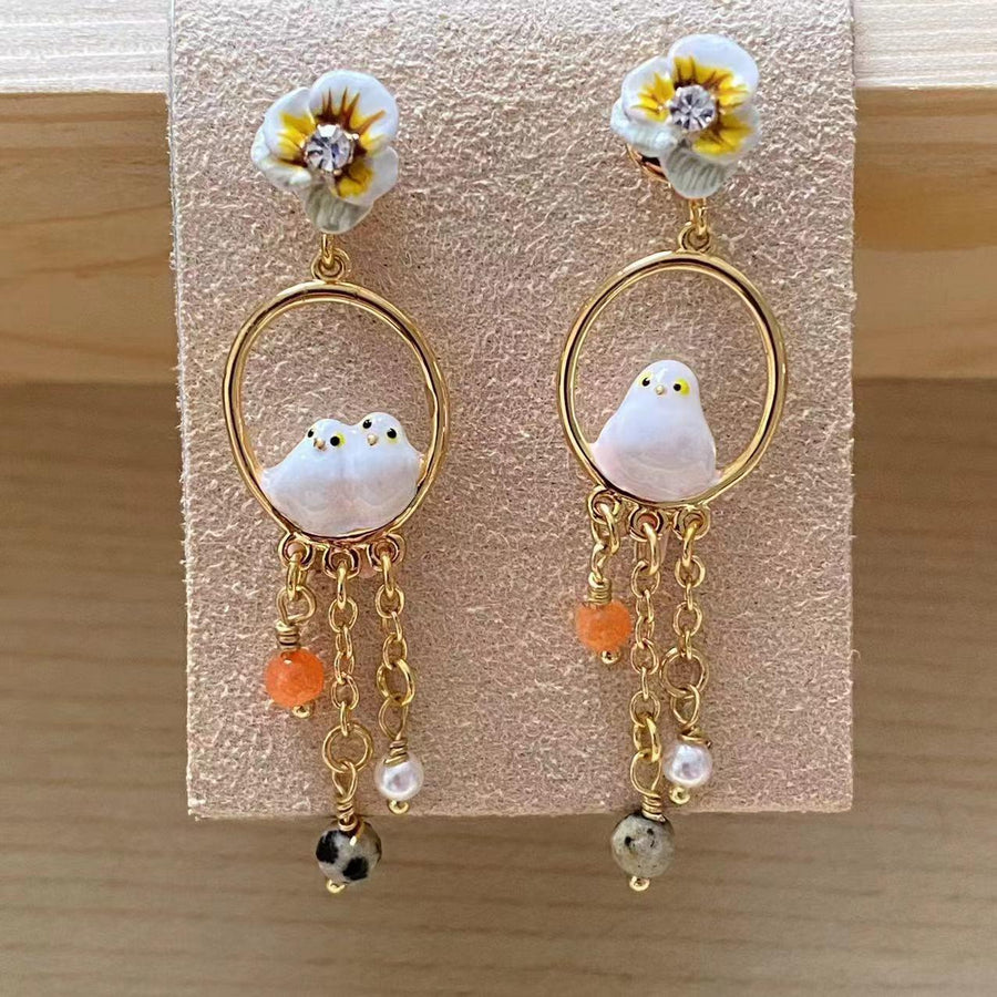Fashion Lovely Bird Pearl Gem Earrings - Trendha
