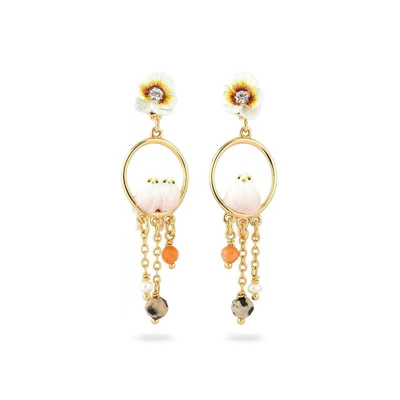 Fashion Lovely Bird Pearl Gem Earrings - Trendha