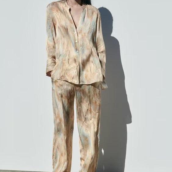 Fashion Simple Asymmetric Tie-dye Printed Shirt Straight-leg Pants Suit - Trendha