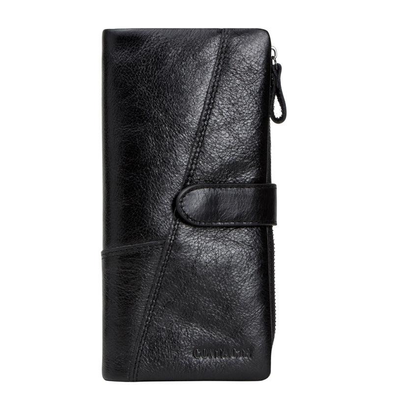 Fashion Stitching Long Cowhide Leather Men's Wallet - Trendha