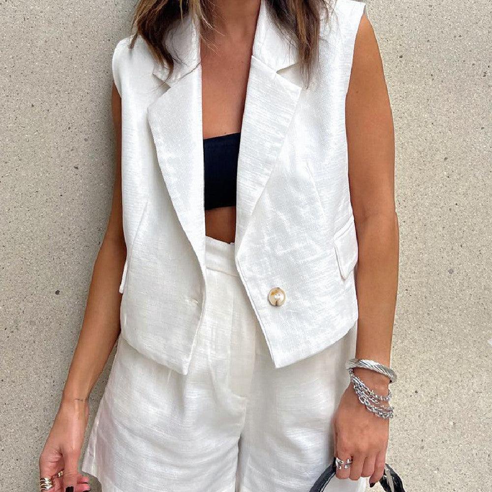 Fashion Tailored Collar Vest Shorts Set - Trendha
