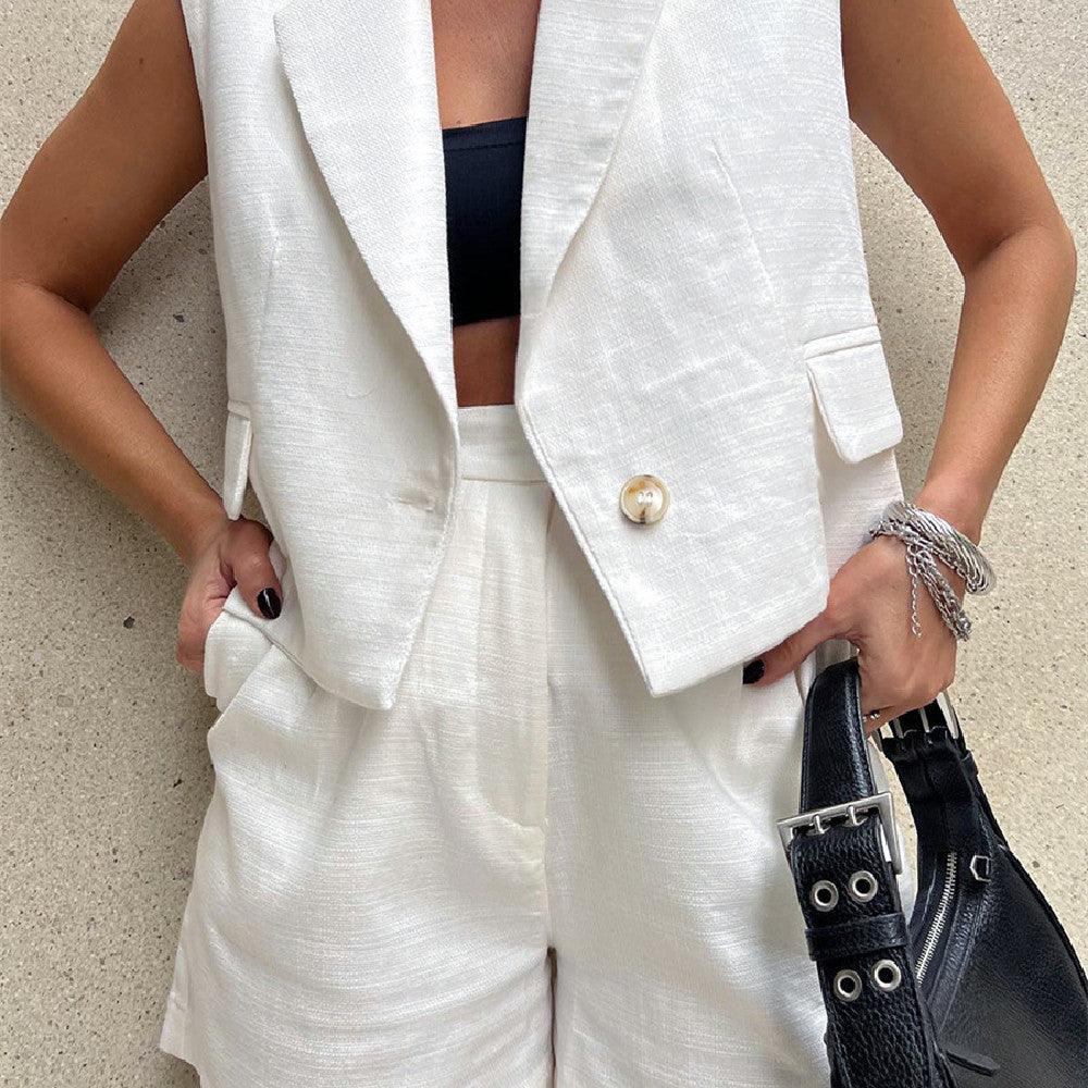 Fashion Tailored Collar Vest Shorts Set - Trendha