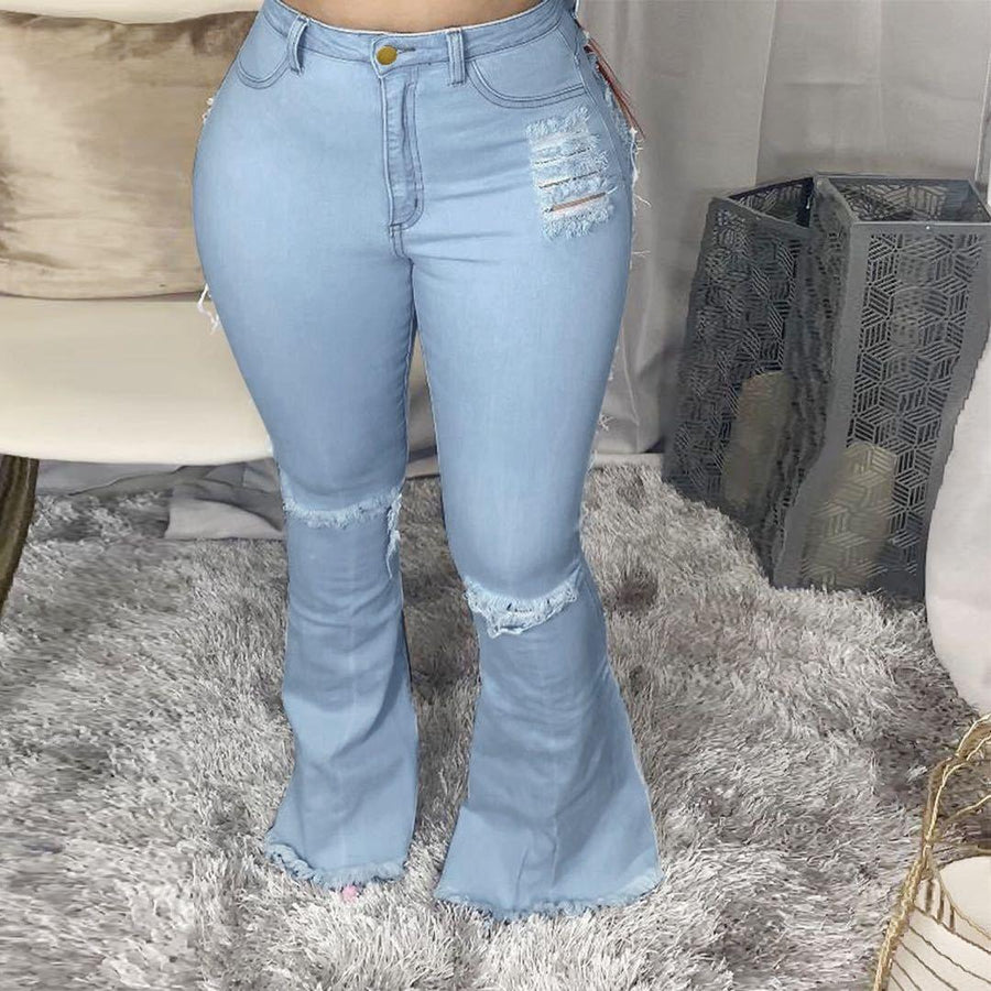 Fashion Trendy Unique Jeans Stretch Plus Size Bell-bottom Pants - Trendha