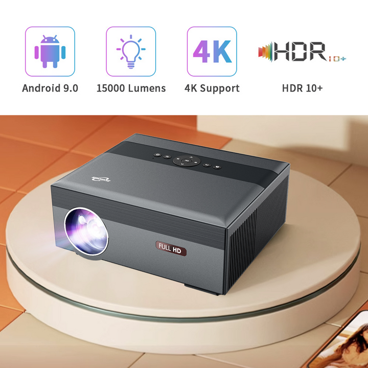 4K 15000Lumens LED Projector with 300-inch Display, Android 5G WiFi, Full HD Smart TV