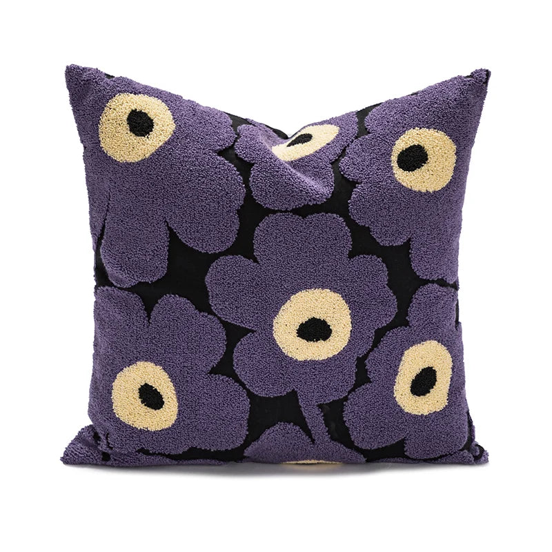 Poppy Floral Embroidered Cushion Cover