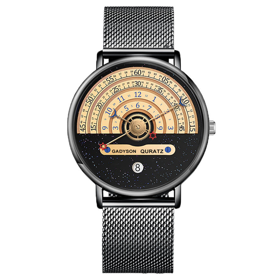 Fashion Quartz Calendar Alloy Mesh Belt Men&