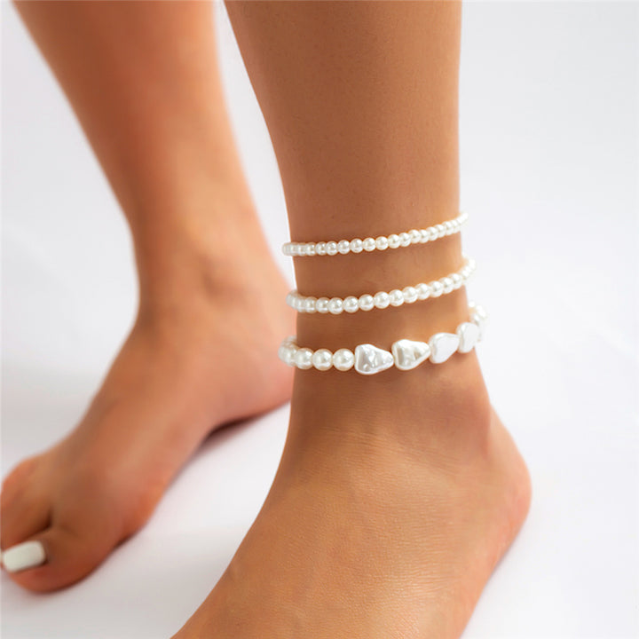 Boho Chic Multi-Layer Pearl Anklet - Summer Beach Foot Jewelry for Women