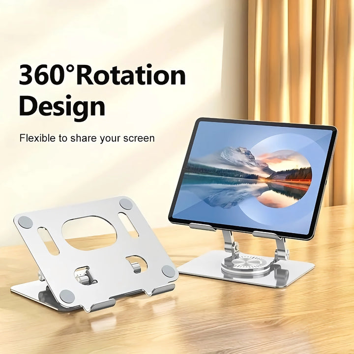 Adjustable 360° Rotating Tablet and Phone Stand - Aluminum Alloy, Foldable, Universal Compatibility