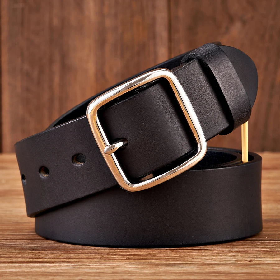 Men's Genuine Leather Vintage Belt with Anti-Allergy Stainless Steel Buckle