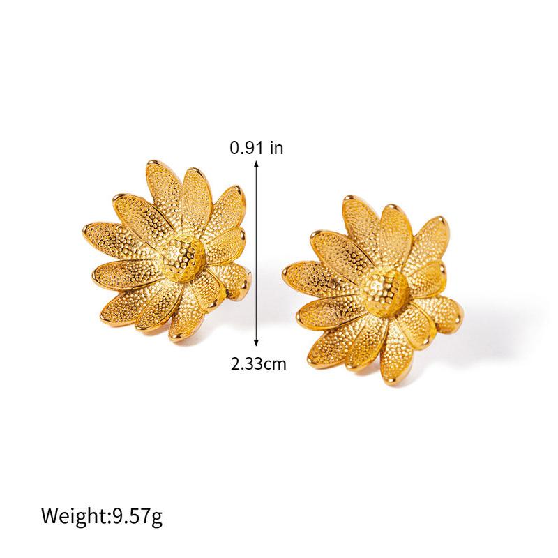 18K Gold Plated Stainless Steel Daisy Flower Stud Earrings for Women