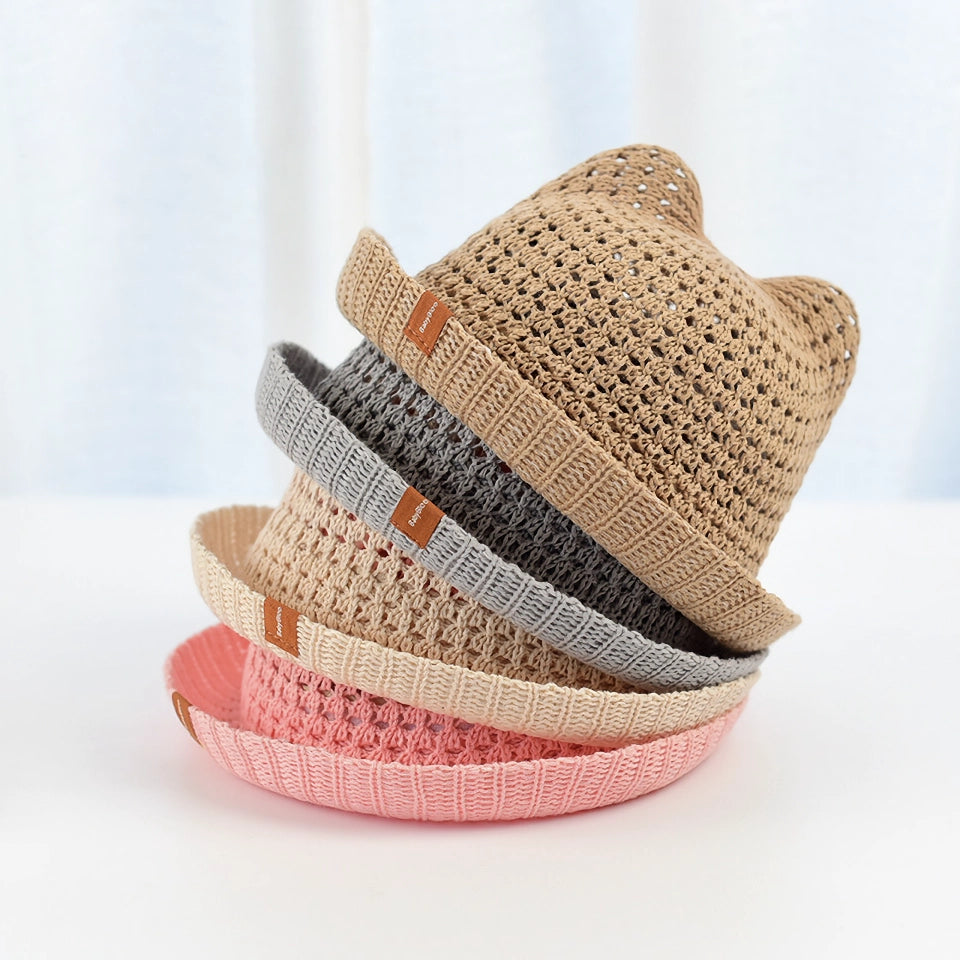 Kids' Openwork Cotton Hat with Cat Ears