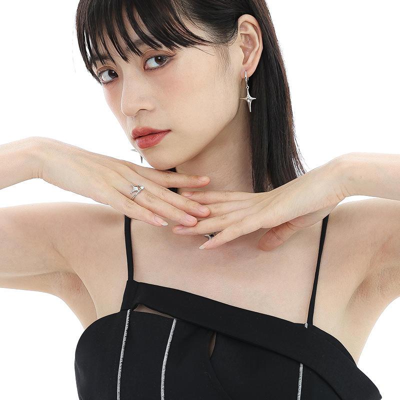 Female Minority Design Asymmetric Four Star Silver Needle Earrings - Trendha