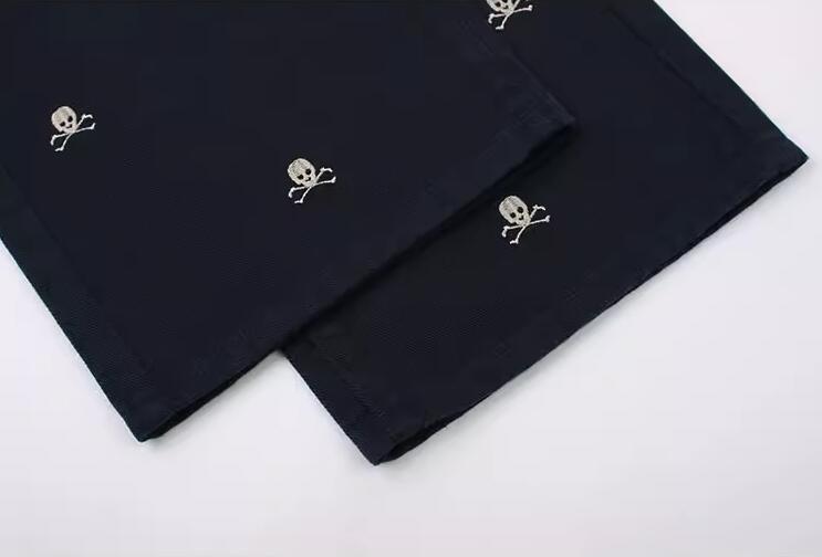 Female Tibetan Blue Skeleton Head Straight Tube Loose Relaxed Pants - Trendha