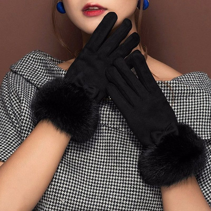 Women's Winter Cute Rabbit Hair Cycling Warm Suede Gloves