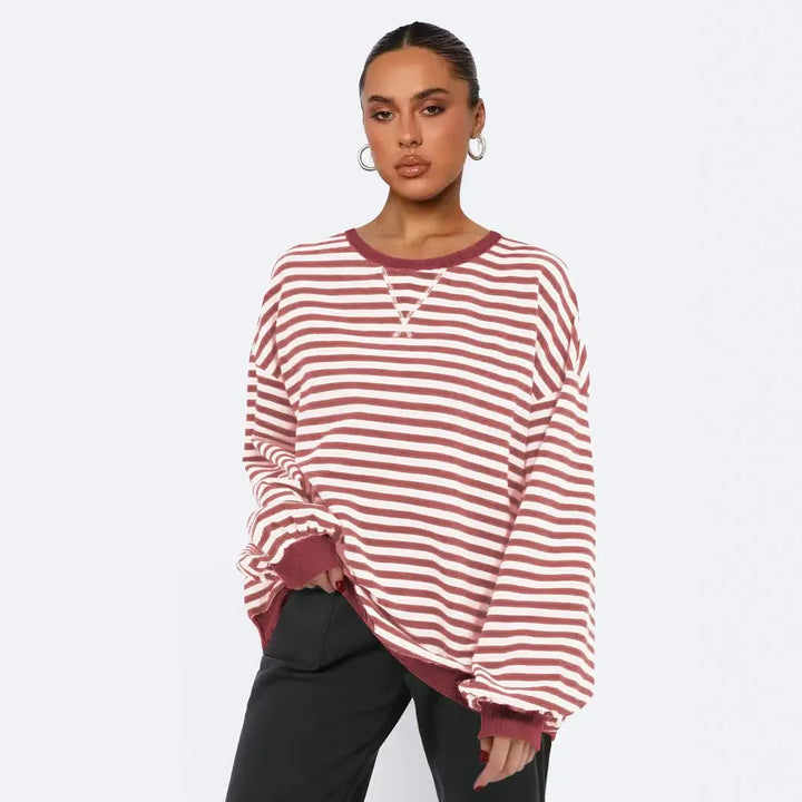 Women's Patchwork Striped Loose Sweatshirt - Autumn Fashion Casual Pullover