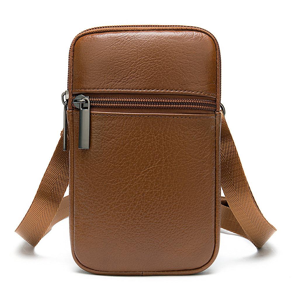 First Layer Cowhide Men's Fanny Pack Casual Portable Vertical Mobile Phone Fanny Pack - Trendha