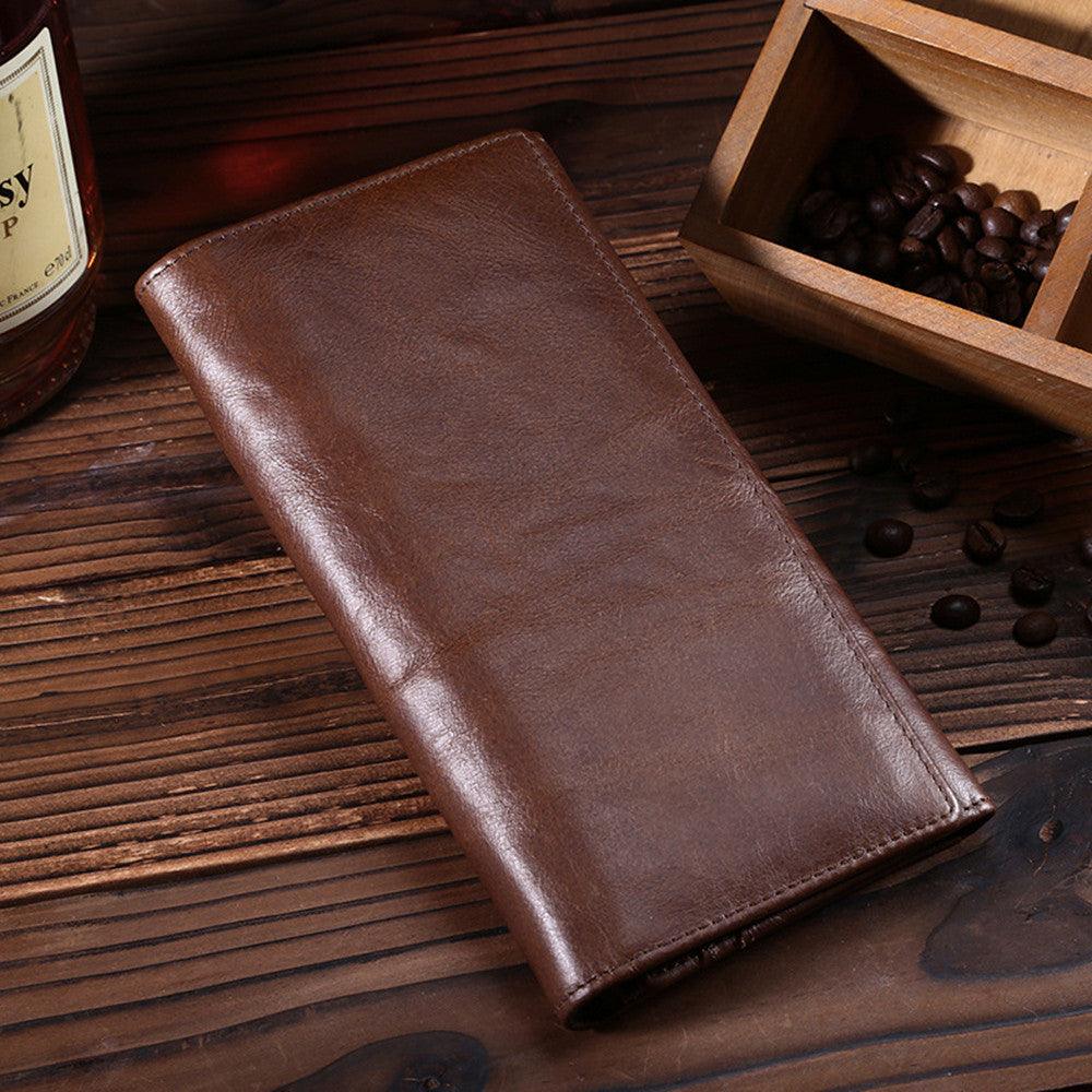 First Layer Leather Wallet Long Vintage Oil Wax - Trendha