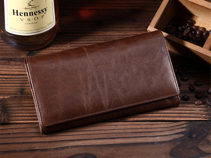 First Layer Leather Wallet Long Vintage Oil Wax - Trendha