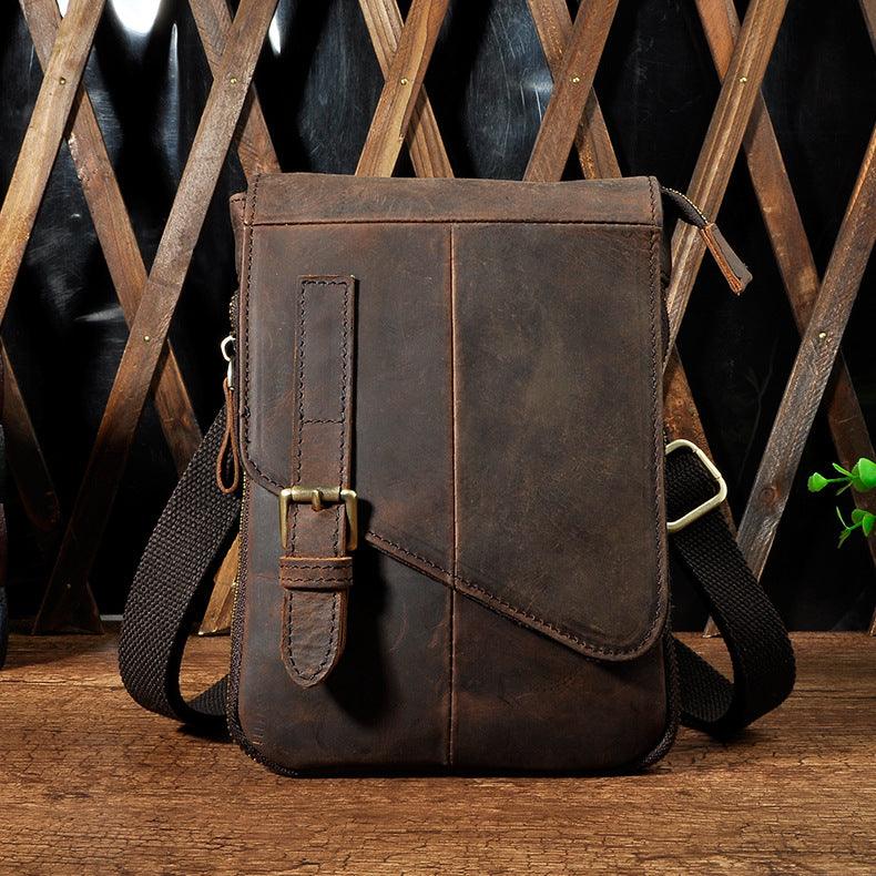 First Layer Oil Wax Leather Cowhide 8 One Shoulder Oblique Cross Chest Bag - Trendha