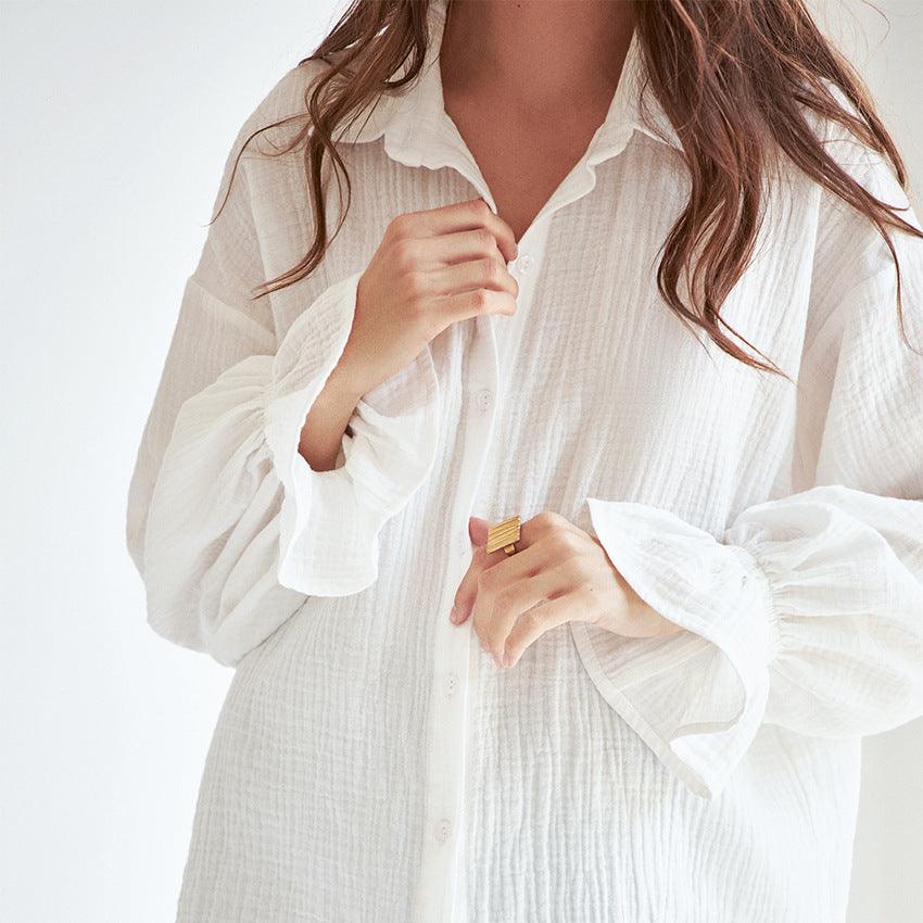 Flared Sleeves Long Sleeves Shirt Pure Cotton Leisure Commute Niche White - Trendha