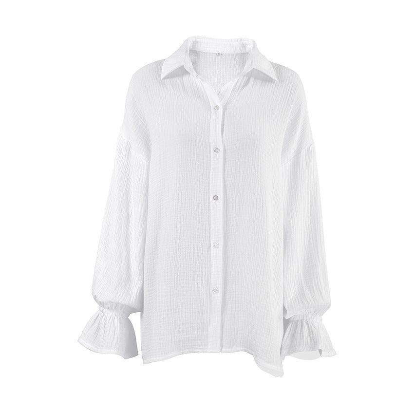 Flared Sleeves Long Sleeves Shirt Pure Cotton Leisure Commute Niche White - Trendha