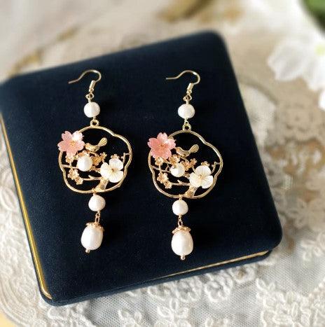 Floral Mother-of-Pearl Long Earrings