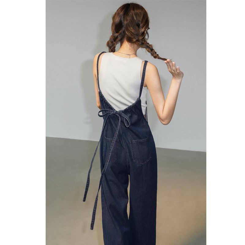 French Denim Suspender Pants Summer Women&