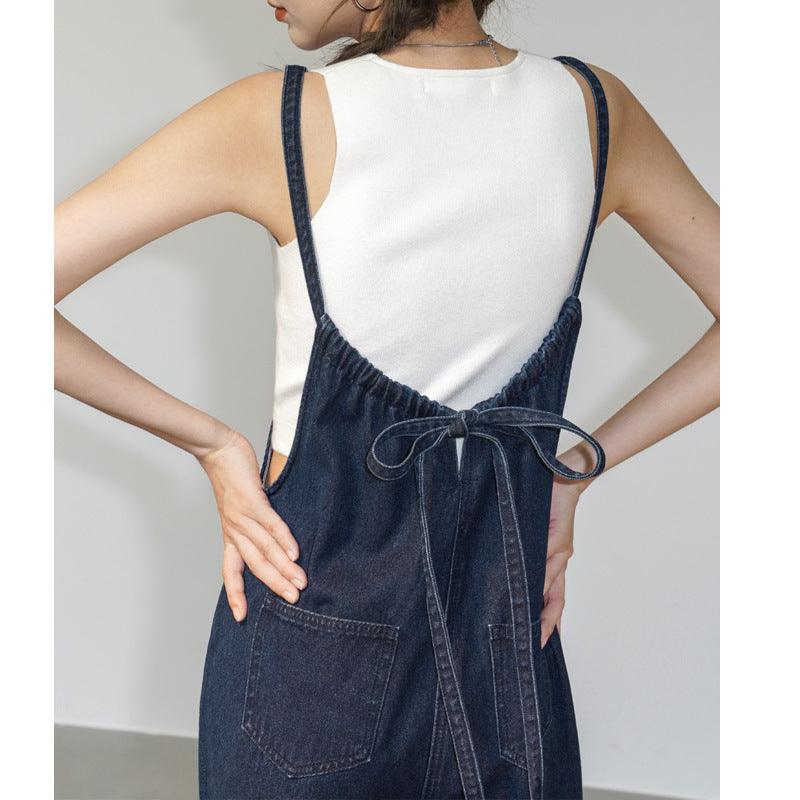 French Denim Suspender Pants Summer Women&