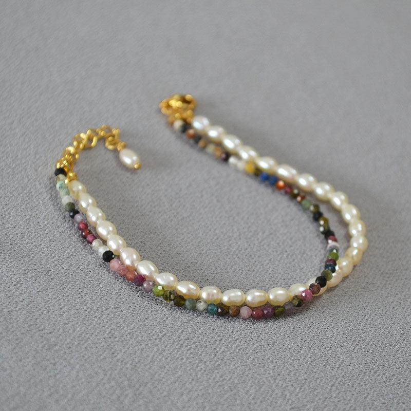 Freshwater Orzo Pearl Colorful Tourmaline Beaded Bracelet - Trendha