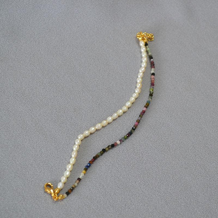 Freshwater Orzo Pearl Colorful Tourmaline Beaded Bracelet - Trendha