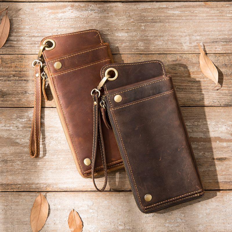 Genuine Leather Large Capacity Zipper Phone Bag - Trendha
