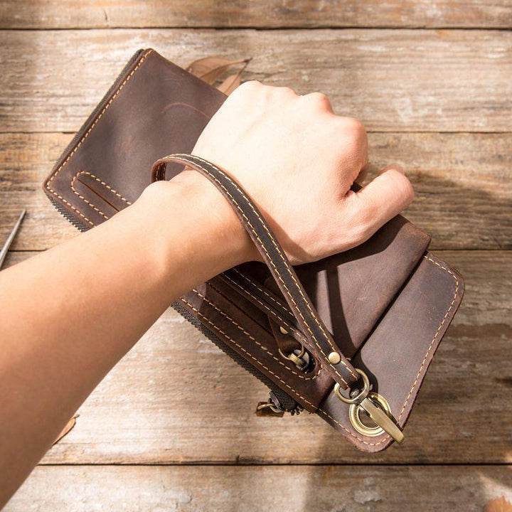 Genuine Leather Large Capacity Zipper Phone Bag - Trendha