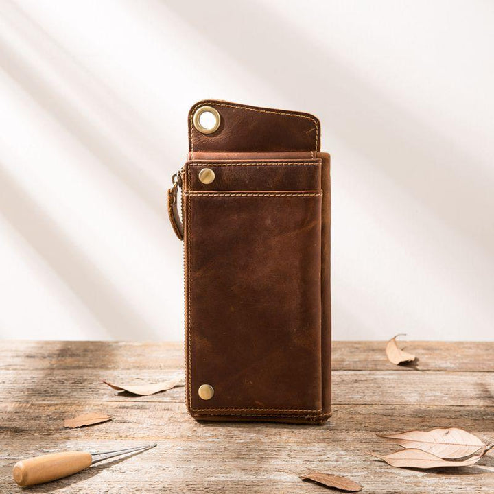 Genuine Leather Large Capacity Zipper Phone Bag - Trendha