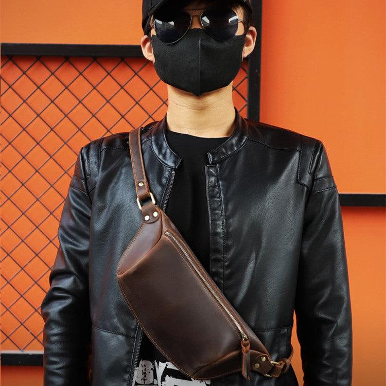 Genuine Leather Men's Chest Bag Cross-body Casual Top Layer Cow Leather Retro - Trendha