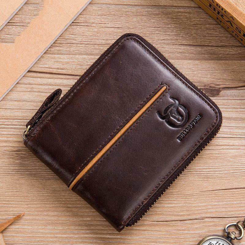 Genuine Leather Men's Horizontal Multi-card Zipper - Trendha