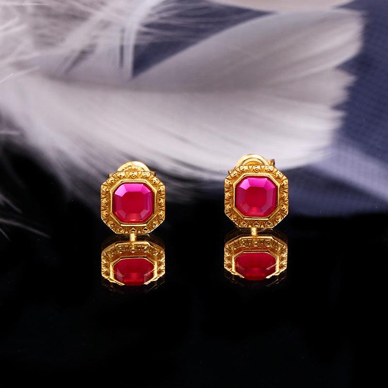 Geometric Gemstone Stud or Clip Earrings
