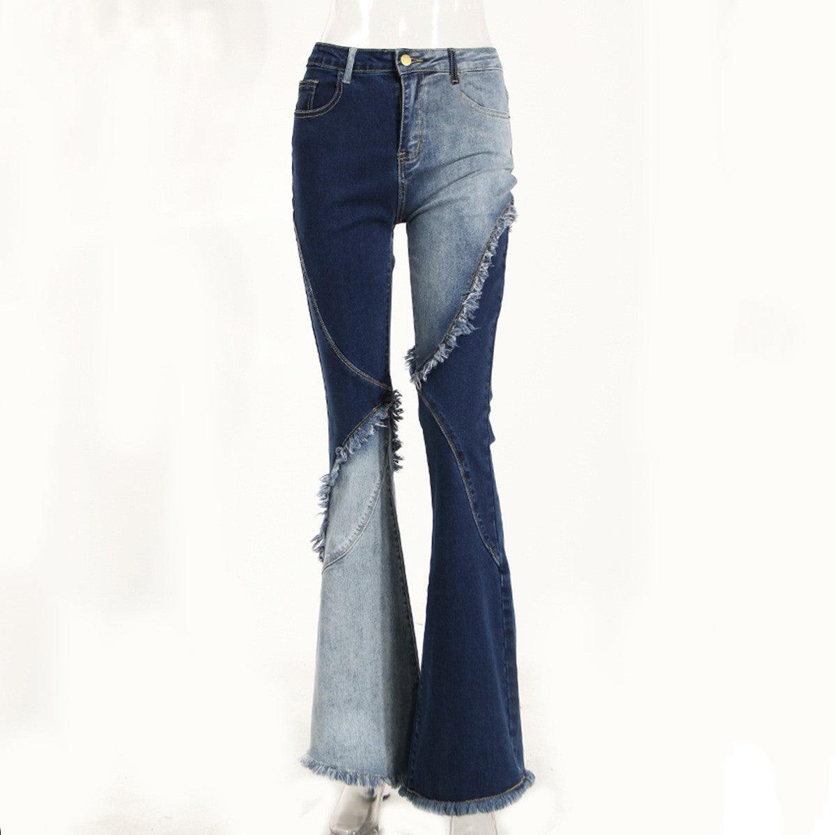 Geometric Raw Edge Jeans With High Waistline And Slimming Effect - Trendha