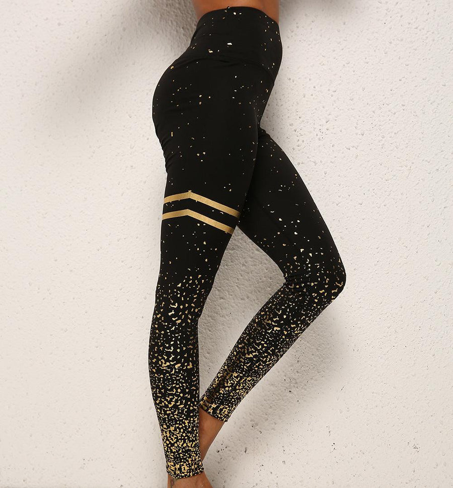 Gold Dot Striped Print Leggings Fitness Butt Lifting Running Sport Gym Yoga Pants For Women High Waist Slimming Legging Tight Trousers - Trendha