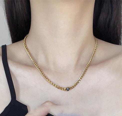 Gold Plated Black Love Thin Chain Collarbone Necklace - Trendha