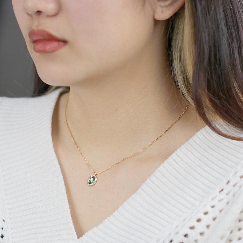 Gold Plated Natural Malachite Necklace - Trendha