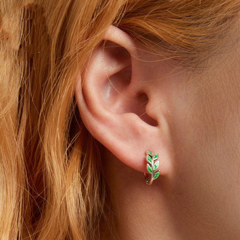 Green Zircon Simple Green Branch Earrings - Trendha