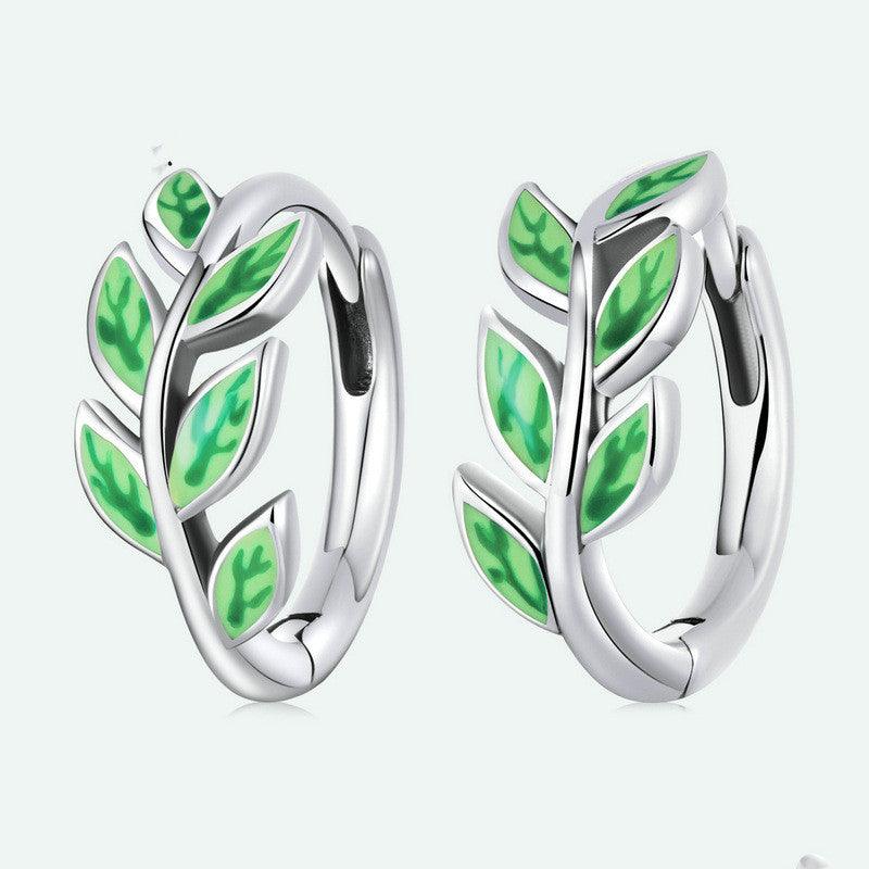 Green Zircon Simple Green Branch Earrings - Trendha